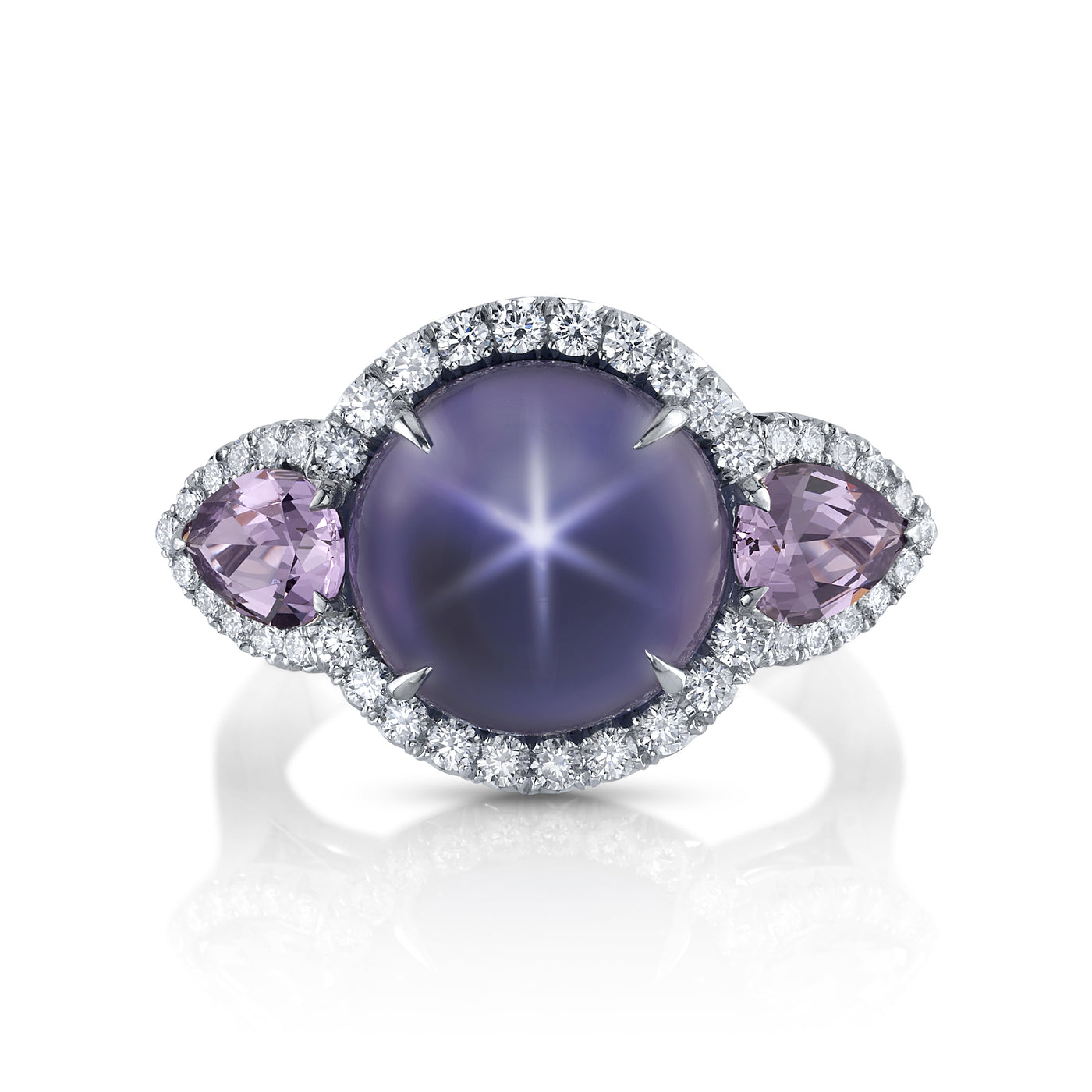 Star Sapphire, Spinel, and Diamond Ring in Platinum