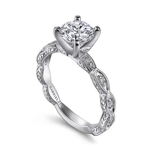 Sadie - Vintage Inspired 14K White Gold Round Diamond Engagement Ring (Setting Only)