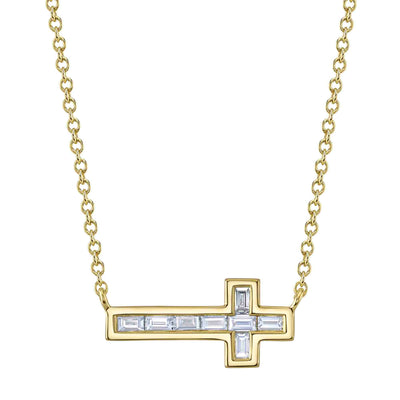 0.20CT DIAMOND BAGUETTE SIDEWAY CROSS NECKLACE