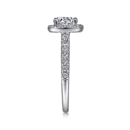 14K White Gold Cushion Halo Round Diamond Engagement Ring