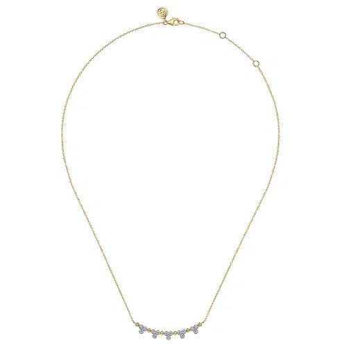 14K Yellow Gold Bujukan Bar Necklace with Diamond Trio Stations