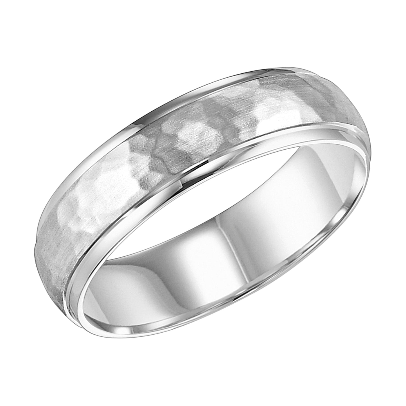 White Gold Hammered 6mm Men's Wedding Band