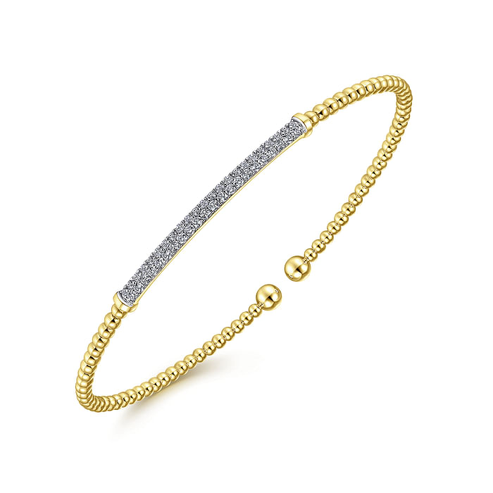 14K Yellow Gold Bujukan Diamond Bar Split Bangle