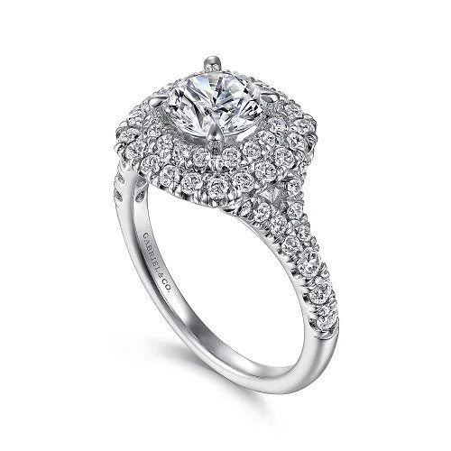 Lexie - 14k White Gold Cushion Double Halo Round Diamond Engagement Ring