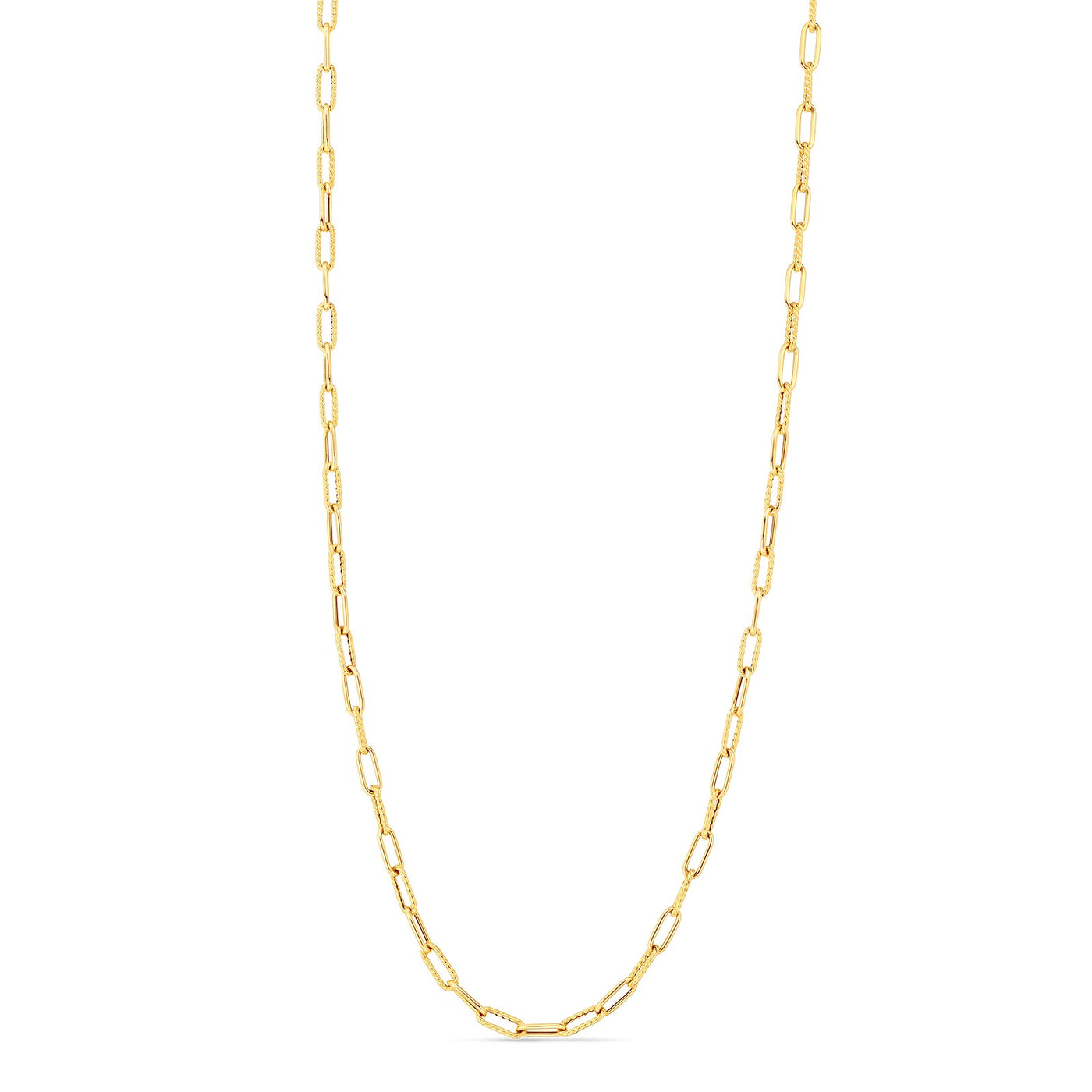 18K DESIGNER GOLD ALTERNATING POLISHED AND FLUTED PAPERCLIP LINK 17 INCH CHAIN