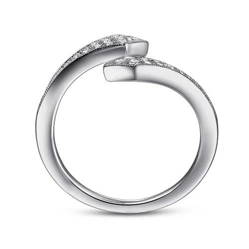 14K White Gold Diamond Pave Bypass Open Ring