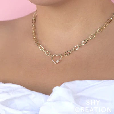 0.20CT DIAMOND HEART PAPER CLIP LINK NECKLACE