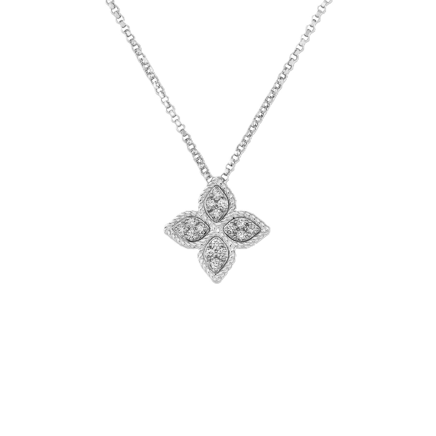 18K WHITE GOLD PRINCESS FLOWER MEDIUM DIAMOND NECKLACE