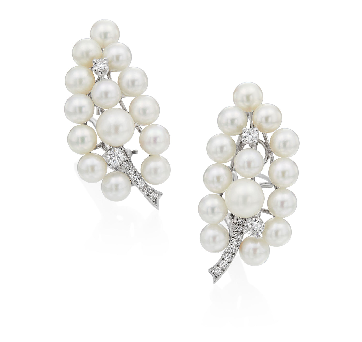 Antique 18K White Gold Earrings Diamonds and Pearls