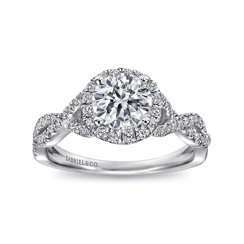 14K White Gold Round Halo Diamond Engagement Ring