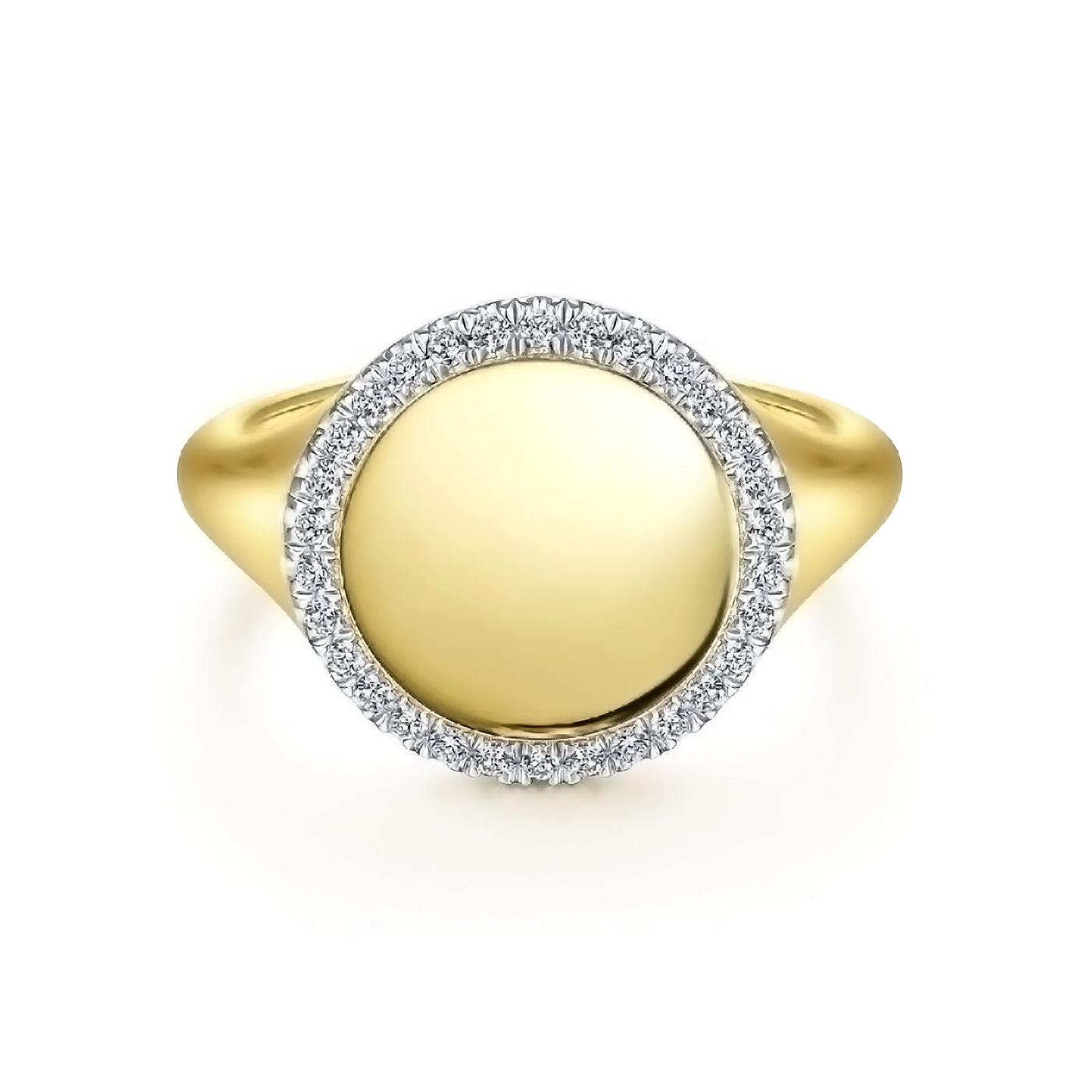 14K Yellow Gold Pinky Signet Ring with Diamond Halo