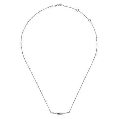 14k White Gold Curving Diamond Bar Necklace