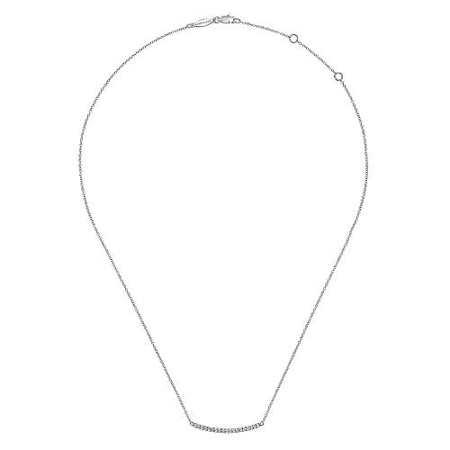 14k White Gold Curving Diamond Bar Necklace