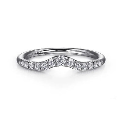 Chambery - Curved 14K White Gold French Pave Diamond Wedding Band - 0.25 ct