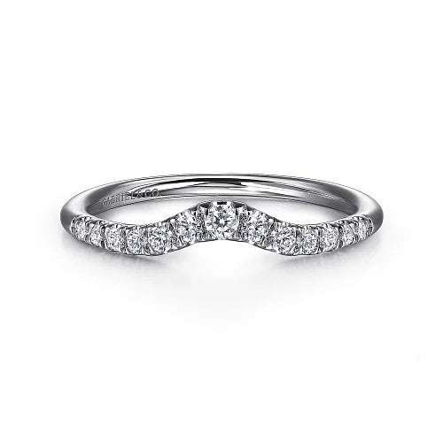 Chambery - Curved 14K White Gold French Pave Diamond Wedding Band - 0.25 ct