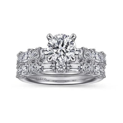 Leanna - 14K White Gold Baguette and Round Diamond Engagement Ring (Setting Only)