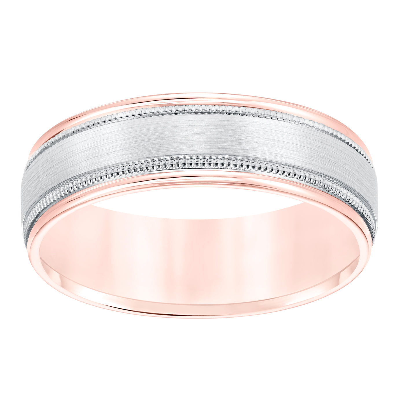 White Titanium & Rose Gold 6.5mm Men's Wedding Band