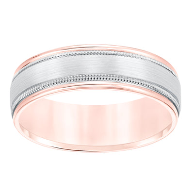 White Titanium & Rose Gold 6.5mm Men's Wedding Band