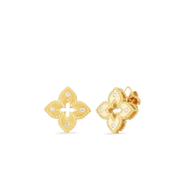 18K YELLOW GOLD PETITE VENETIAN PRINCESS EXTRA SMALL SATIN & DIAMOND ACCENT FLOWER EARRINGS