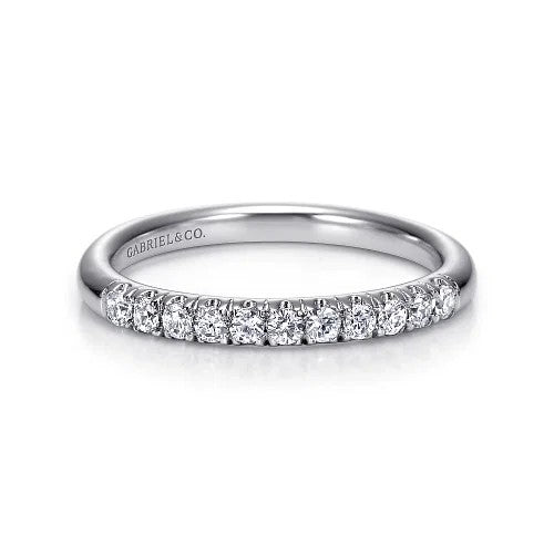 Portofino - 14K White Gold 11 Stone French Pave Diamond Wedding Band - 0.24 ct