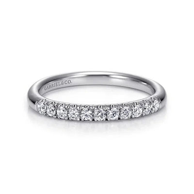 Portofino - 14K White Gold 11 Stone French Pave Diamond Wedding Band - 0.24 ct