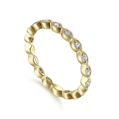 14K Yellow Gold Marquise Station Diamond Stackable Ring