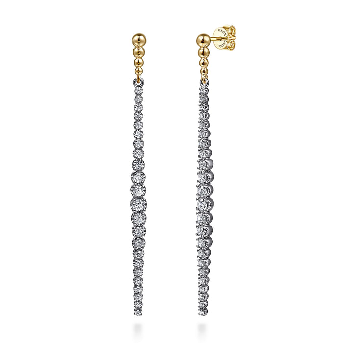 14K White Yellow Gold Bujukan Diamond Stud Drop Earrings