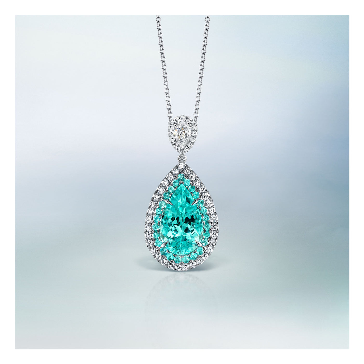 Paraiba Tourmaline and Diamond Pendant in Platinum