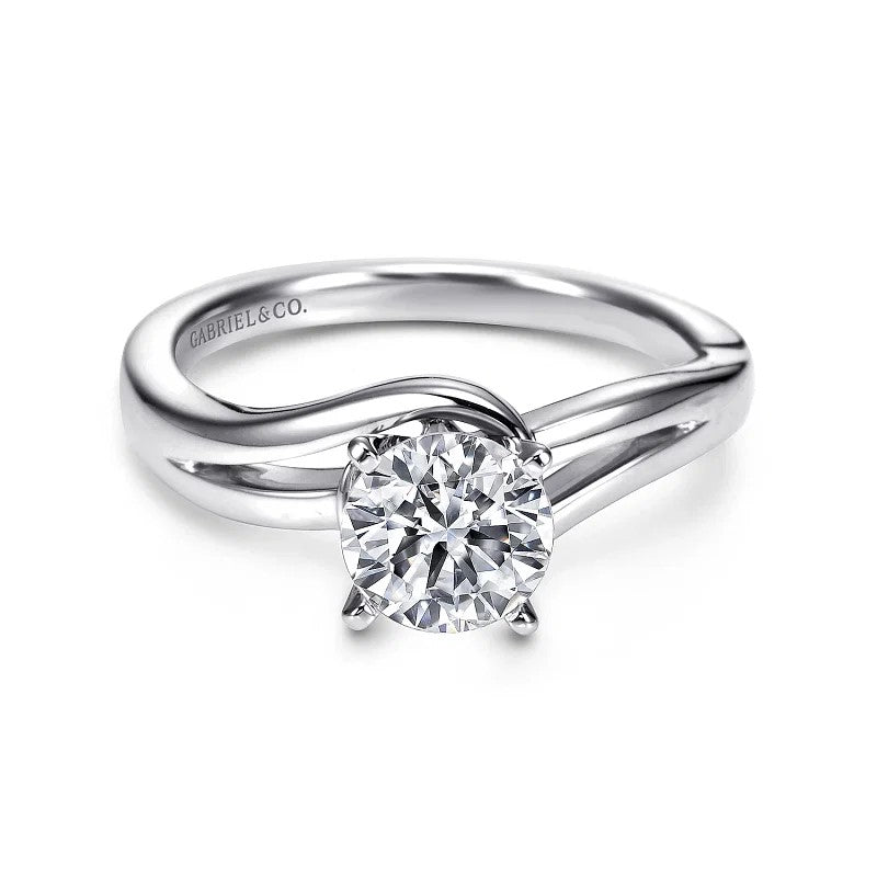 14K White Gold Round Bypass Diamond Engagement Ring