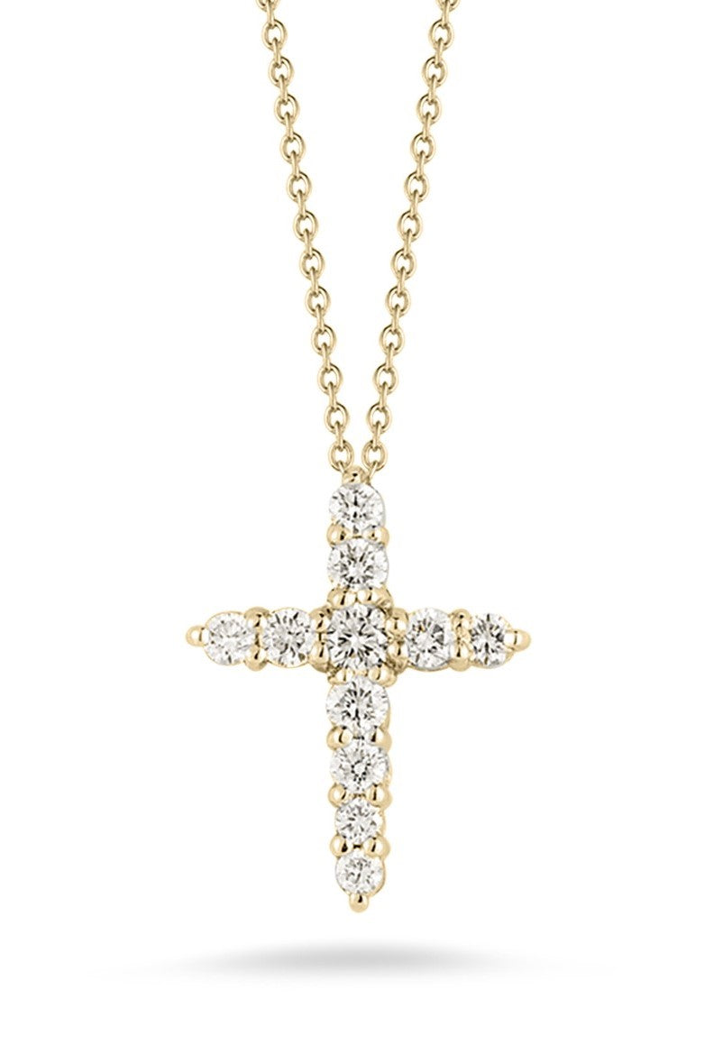 18K YELLOW GOLD TINY TREASURES DIAMOND TAPERED CROSS NECKLACE