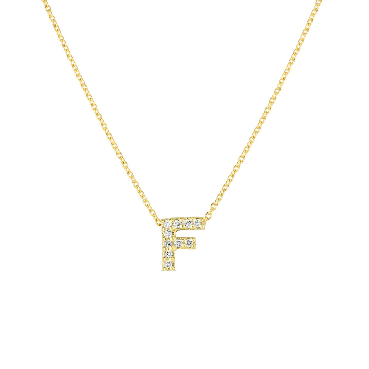 18K YELLOW GOLD TINY TREASURES DIAMOND LOVE LETTER “F” NECKLACE