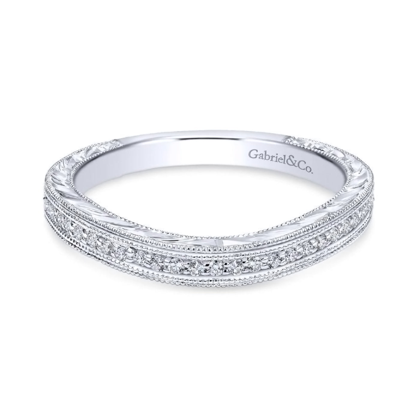 14K White Gold diamond controu Wedding Band