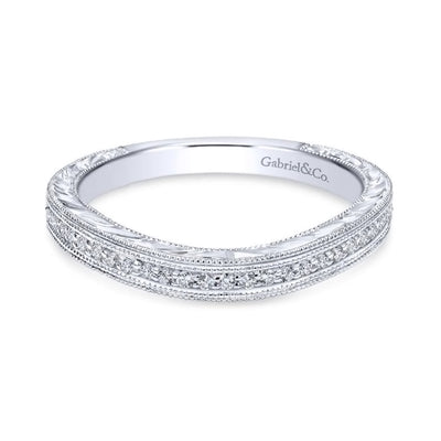 14K White Gold diamond controu Wedding Band