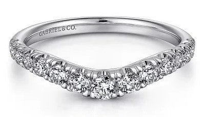 Annecy - Curved 14K White Gold French Pave Set Diamond Wedding Band - 0.5 ct