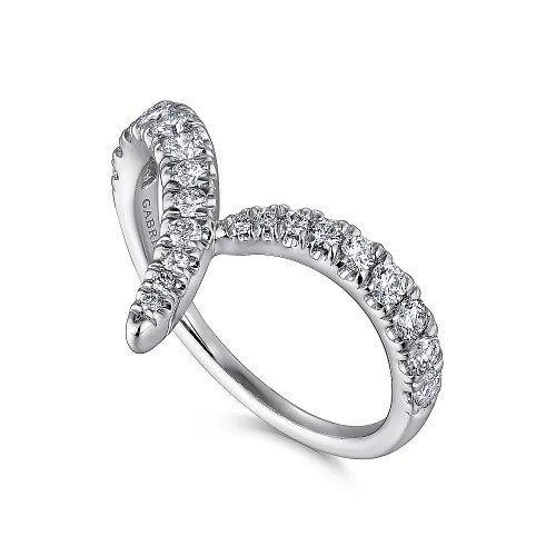 14K White Gold V Shaped Bypass Diamond Ring