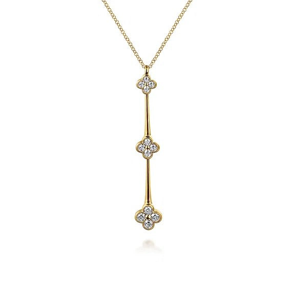 14K Yellow Gold Graduating Diamond Cluster Vertical Bar Necklace