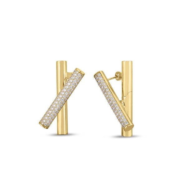 18K YELLOW GOLD DOMINO DIAMOND CROSSOVER EARRINGS