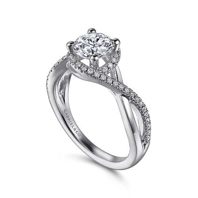 14K White Gold Round Halo Diamond Engagement Ring