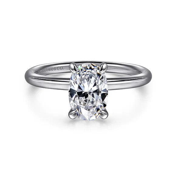 Tiana - 14K White Gold Oval Solitaire Diamond Engagement Ring (Setting Only)