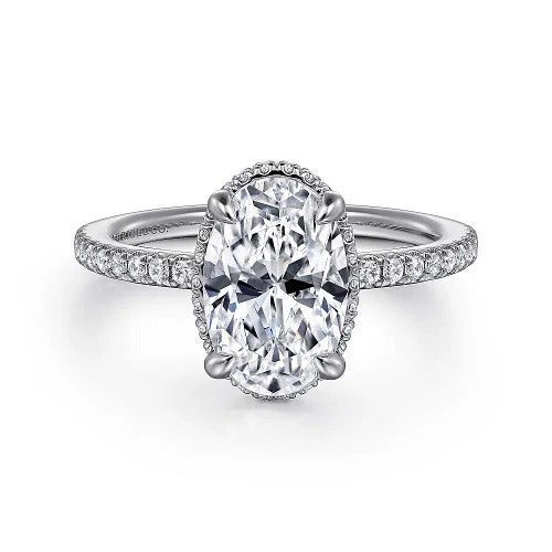 Allesia - 14K White Gold Oval Cut Hidden Halo Diamond Engagement Ring (Setting Only)