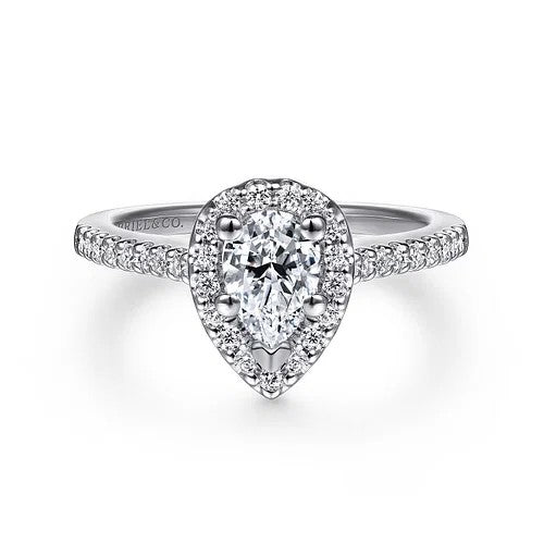 Paige - 14K White Gold Pear Shape Halo Diamond Engagement Ring (Setting Only)