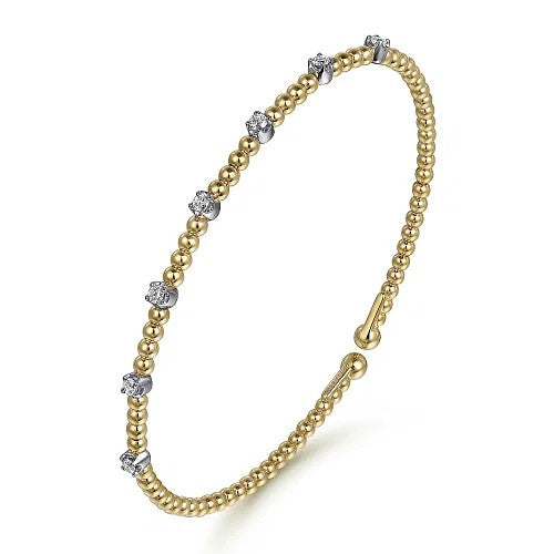 14K White-Yellow Gold Bujukan Diamond Stations Bangle