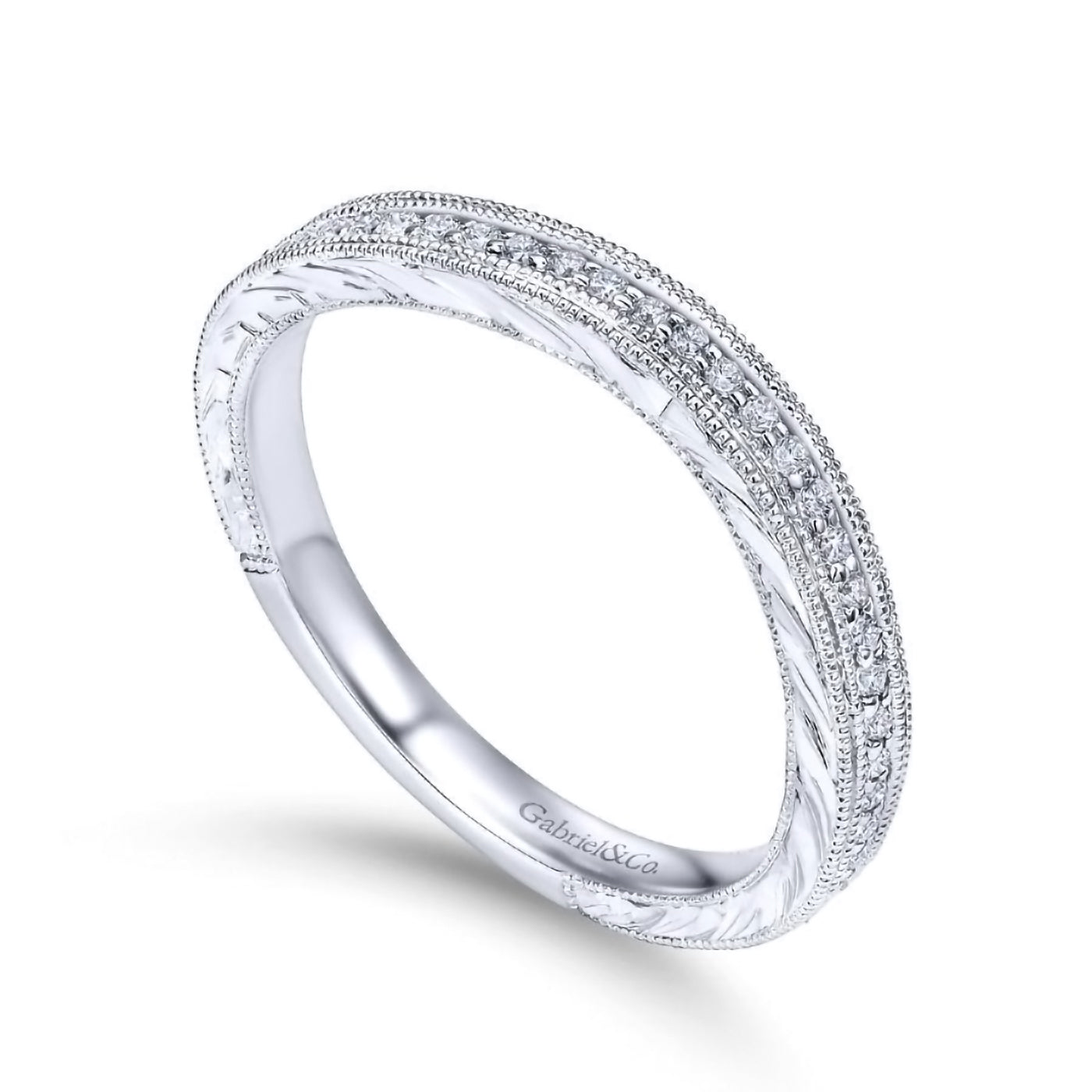 14K White Gold diamond controu Wedding Band