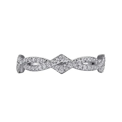 14K White Gold Twisted Diamond Stackable Ring