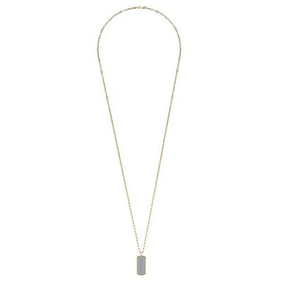 14K Yellow Gold Diamond Pave Dog Tag Pendant Hollow Chain Necklace