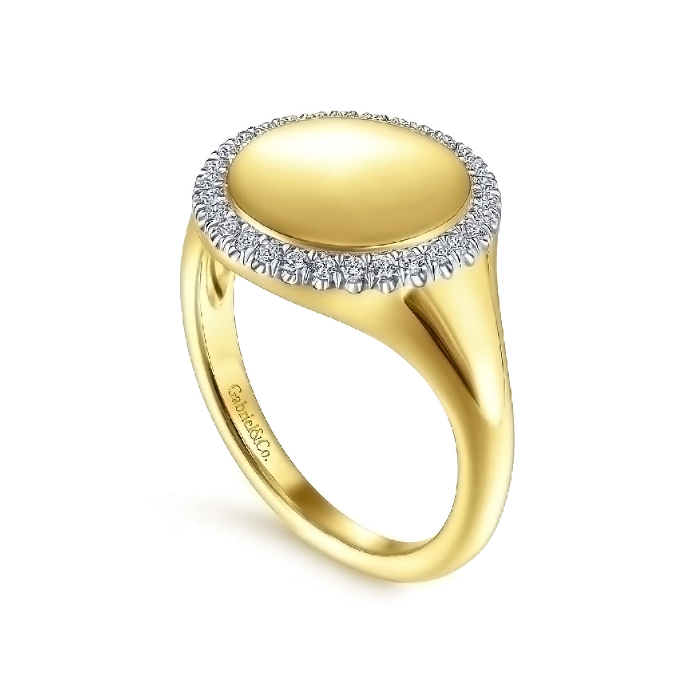 14K Yellow Gold Pinky Signet Ring with Diamond Halo