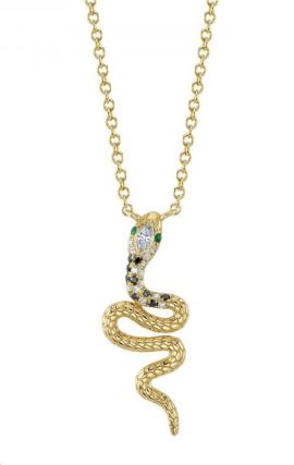 0.08CT BLACK & WHITE DIAMOND & 0.01CT EMERALD SNAKE NECKLACE