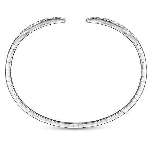 14K White Gold Split Diamond Spike Bangle