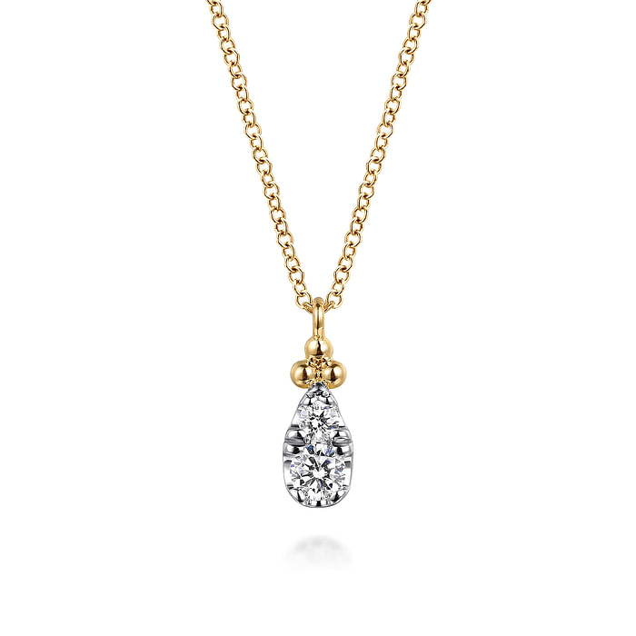 14K Yellow Gold Diamond Bujukan Teardrop Pendant Necklace