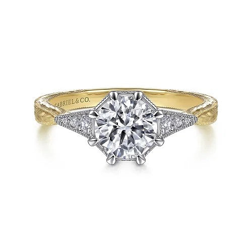 Sanna - Vintage Inspired 14K White-Yellow Gold Round Diamond Channel Set Engagement Ring (Setting Only)